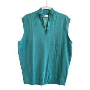 Peter Millar Sweater Vest Mens M Teal Green Crown Comfort‎ Golf Quarter Zip Mock